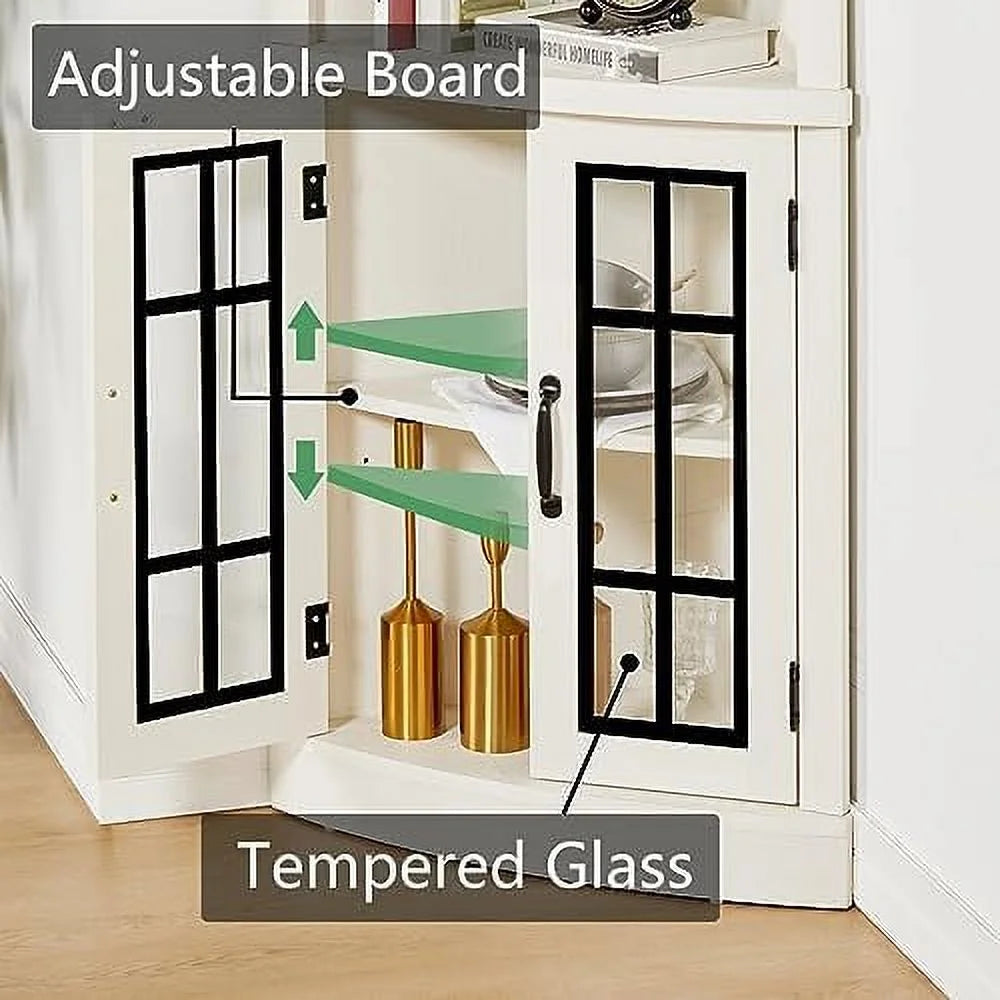 Washed Grey 5-Tier Corner Cabinet with Glass Doors F972