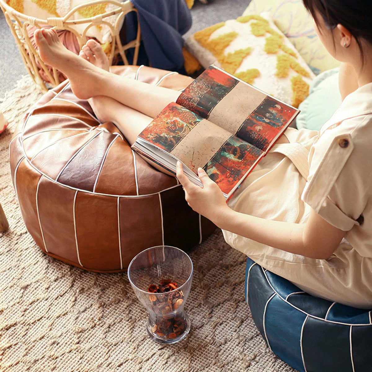 Unstuffed Pouf Cover Storage Ottoman Y657