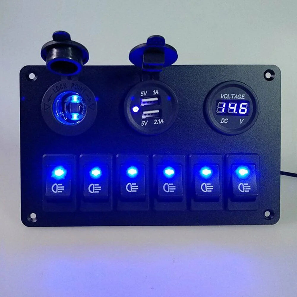 6 Gang Blue LED Rocker Switch Panel N518244