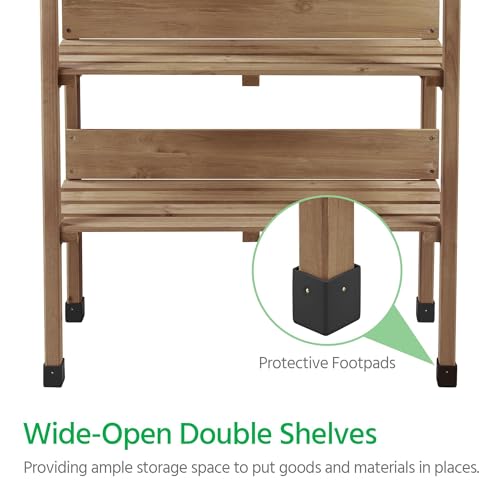 Brown Wooden Potting Bench Table with Storage Shelf E3894