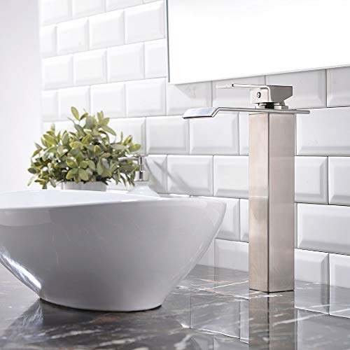 Black Single Handle Stainless Steel Waterfall Vessel Sink Faucet with Drain F9035