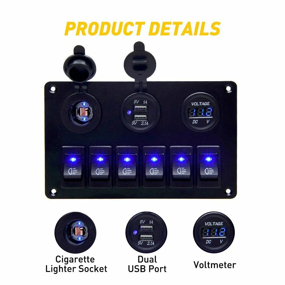 6 Gang Blue LED Rocker Switch Panel N518244