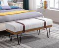 White Faux Fur Upholstered Ottoman Bench with Metal Legs R6535