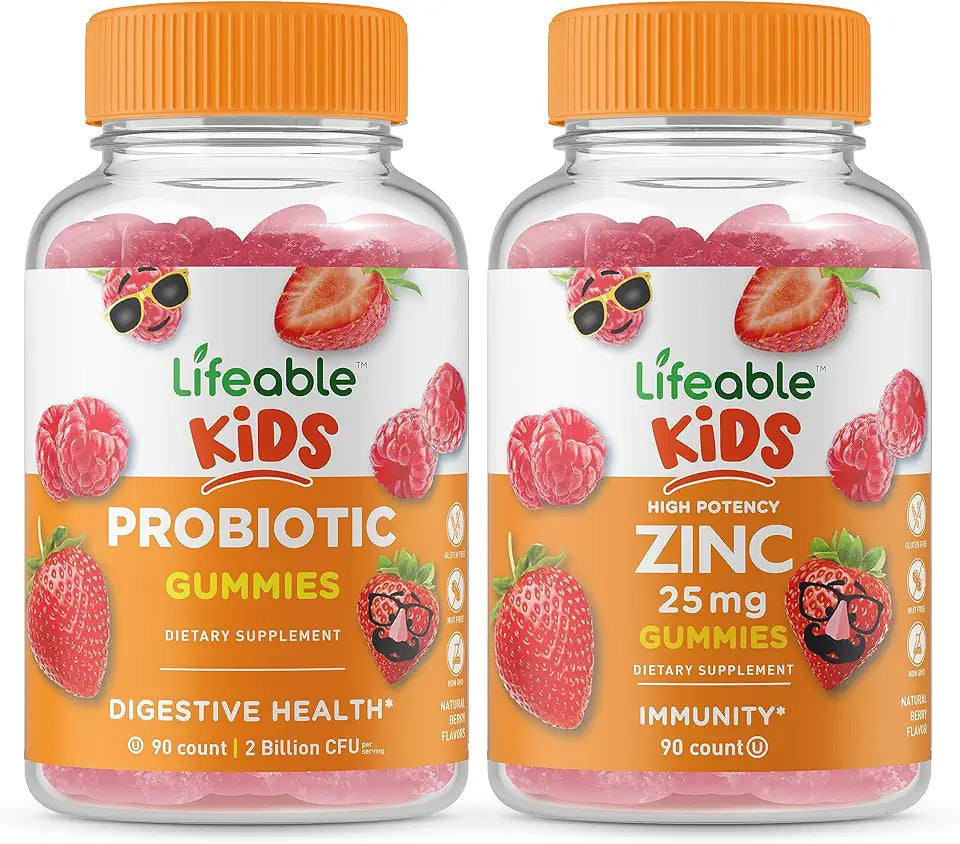 Probiotic 2 Billion CFU Kids Zinc 25mg Gummies Bundle Gluten Free Chewable Gummy A62658
