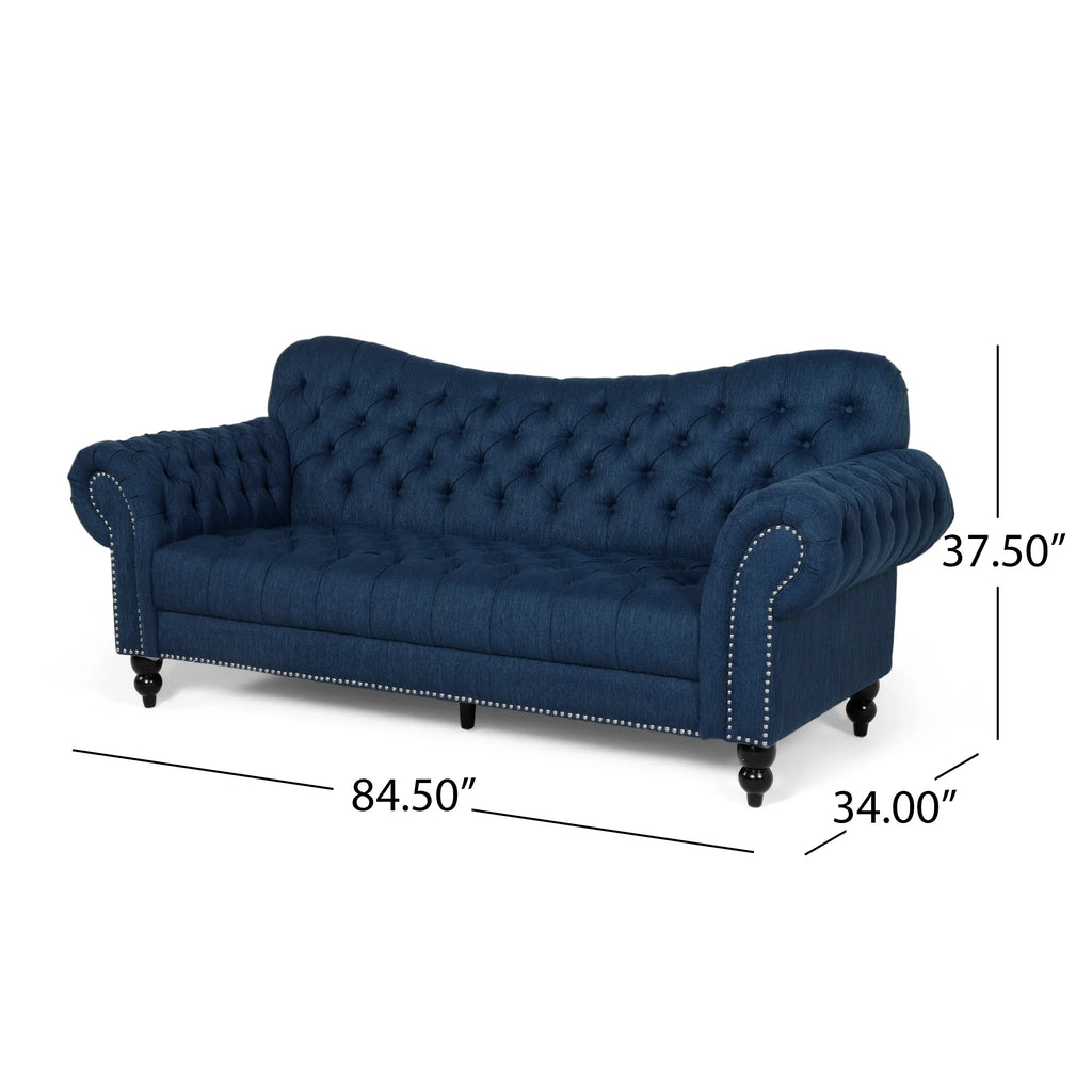 Navy Blue and Dark Brown 3 Seater Fabric Sofa Y7381