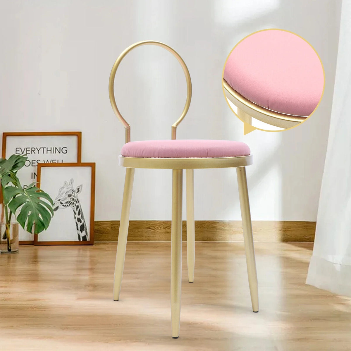 Vanity Stool Metal Frame Padded Cushion M396327