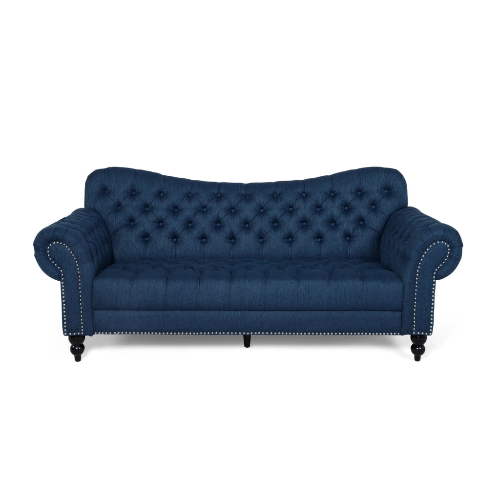 Navy Blue and Dark Brown 3 Seater Fabric Sofa Y7381