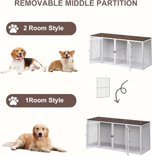 71 Inch Wooden Dog Crate Furniture with Divider D7098
