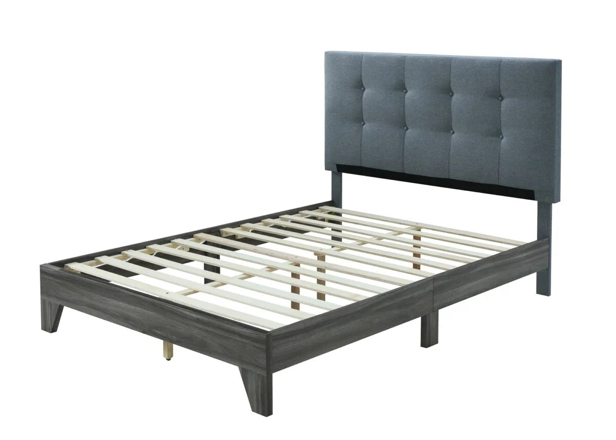 Grey Upholstered Queen Size Platform Bed with Headboard V7016