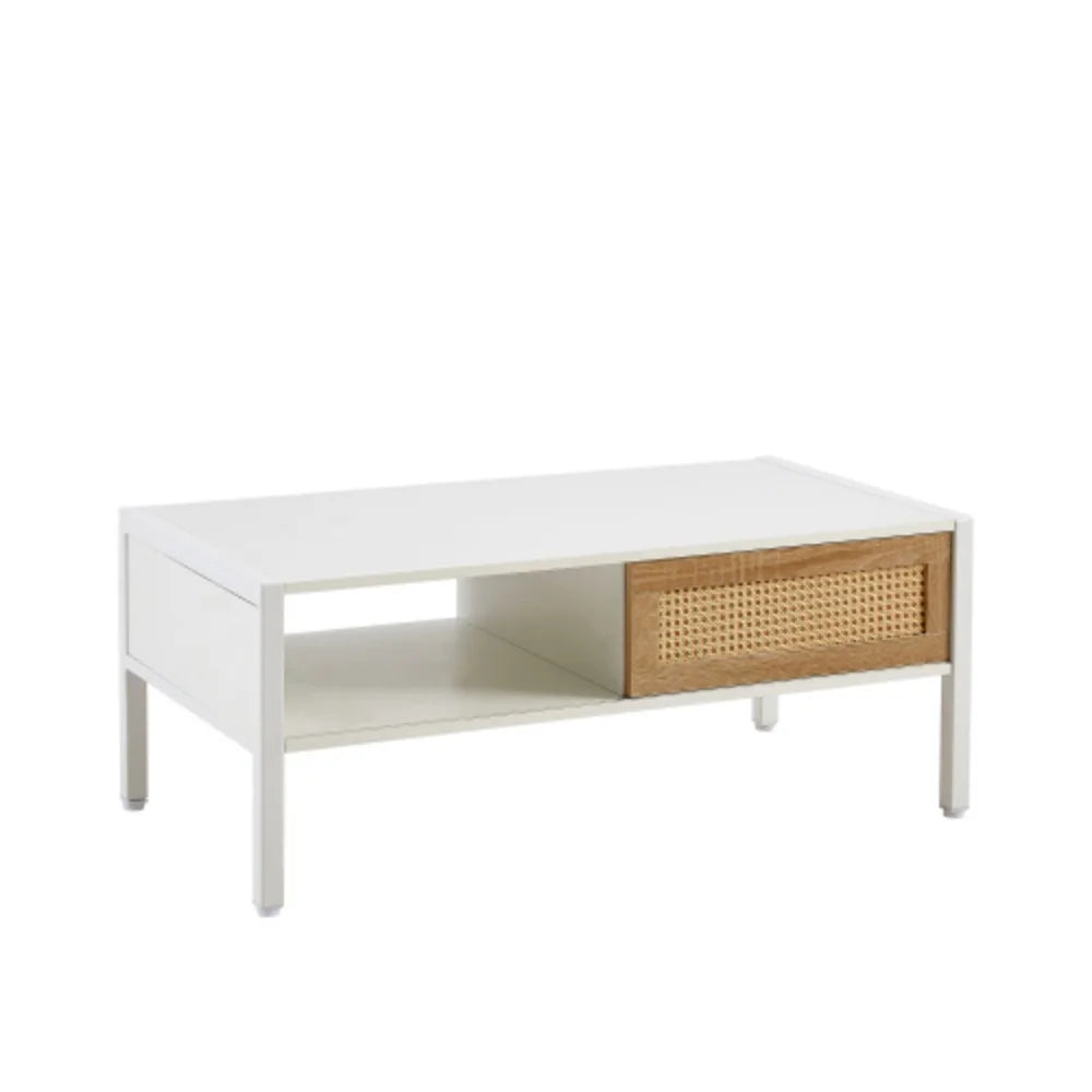 40.16" White Rattan Coffee Table with Storage J77938