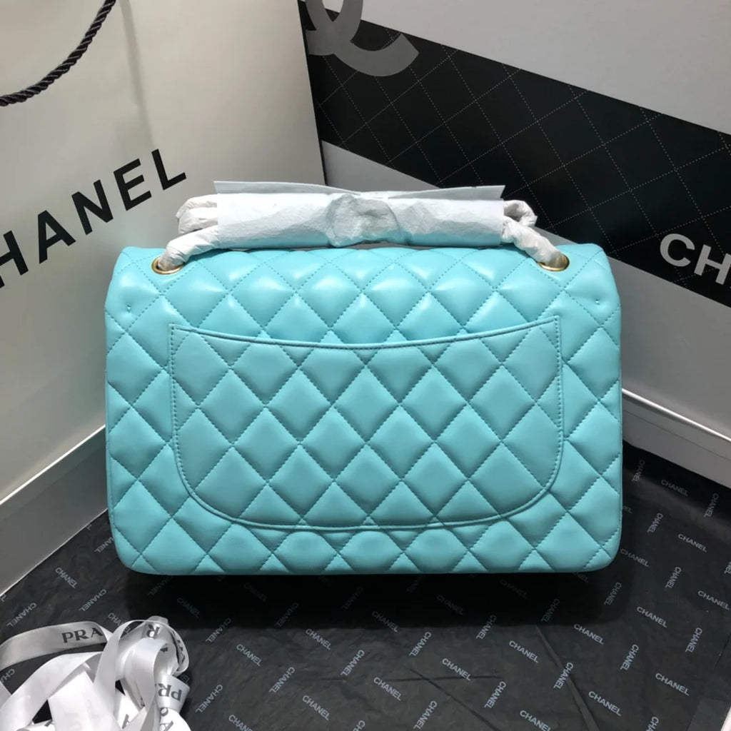 Large Classic Handbag Gold Hardware Blue 11.8in/30cm R687