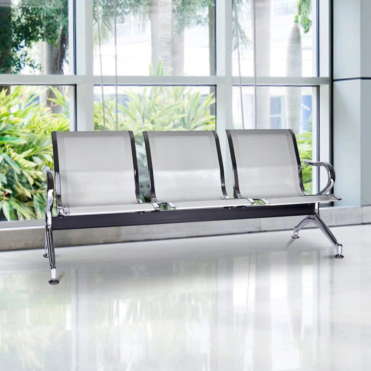 Waiting Room Reception Chairs with Arms, 3 Seats, Silver O39371