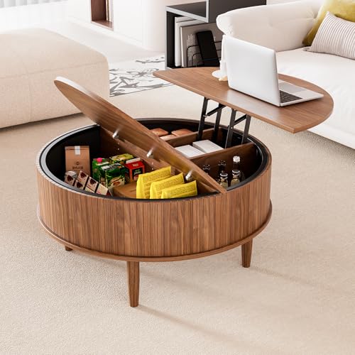 Round Fluted Lift Top Coffee Table with Storage Q69057