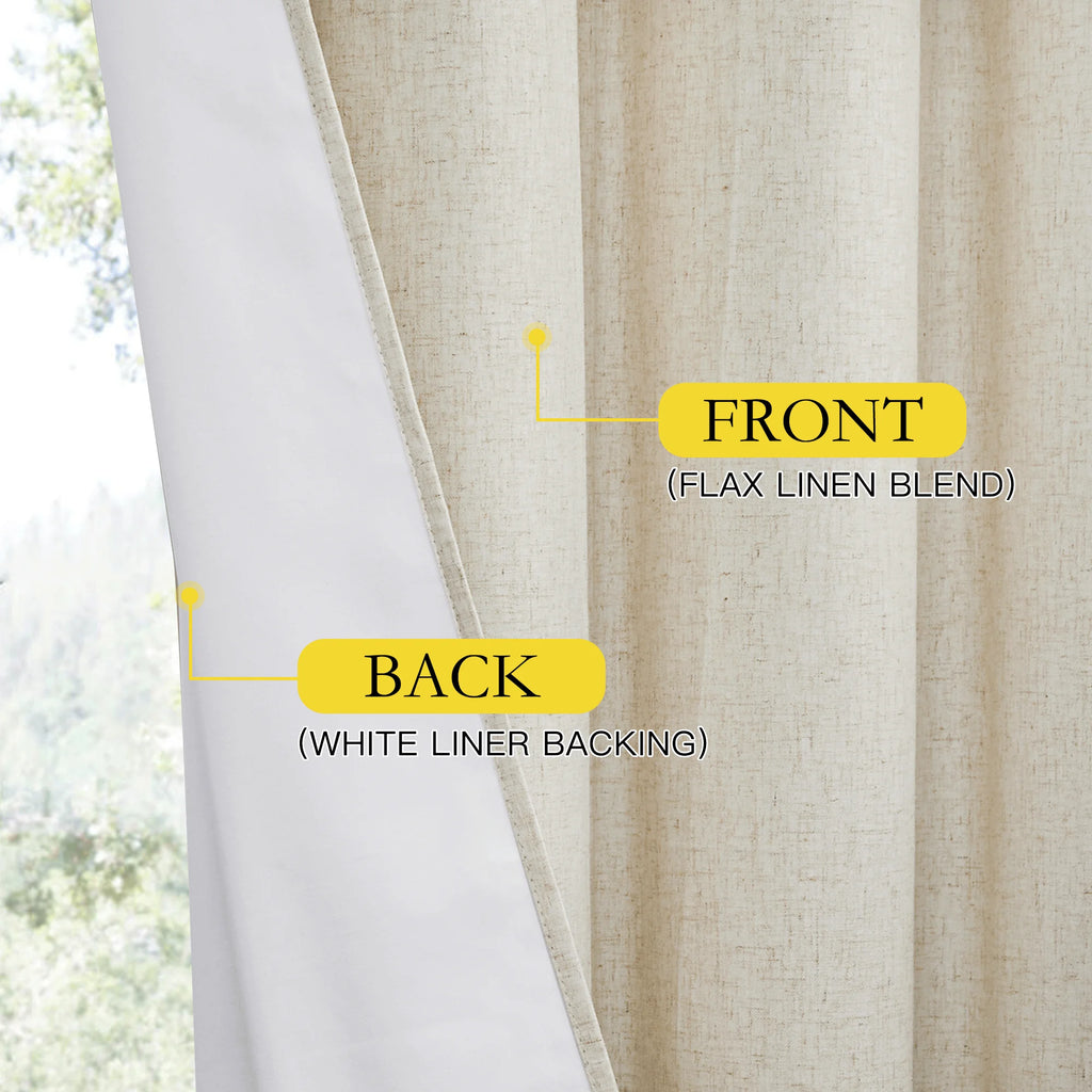 Natural 100% Blackout Linen Kitchen Curtains 63 inch 2 Panels X529