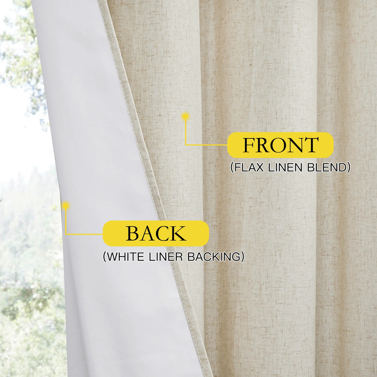 Natural 100% Blackout Linen Kitchen Curtains 63 inch 2 Panels X529
