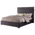 Dark Grey Velvet Eastern King Platform Bed U355