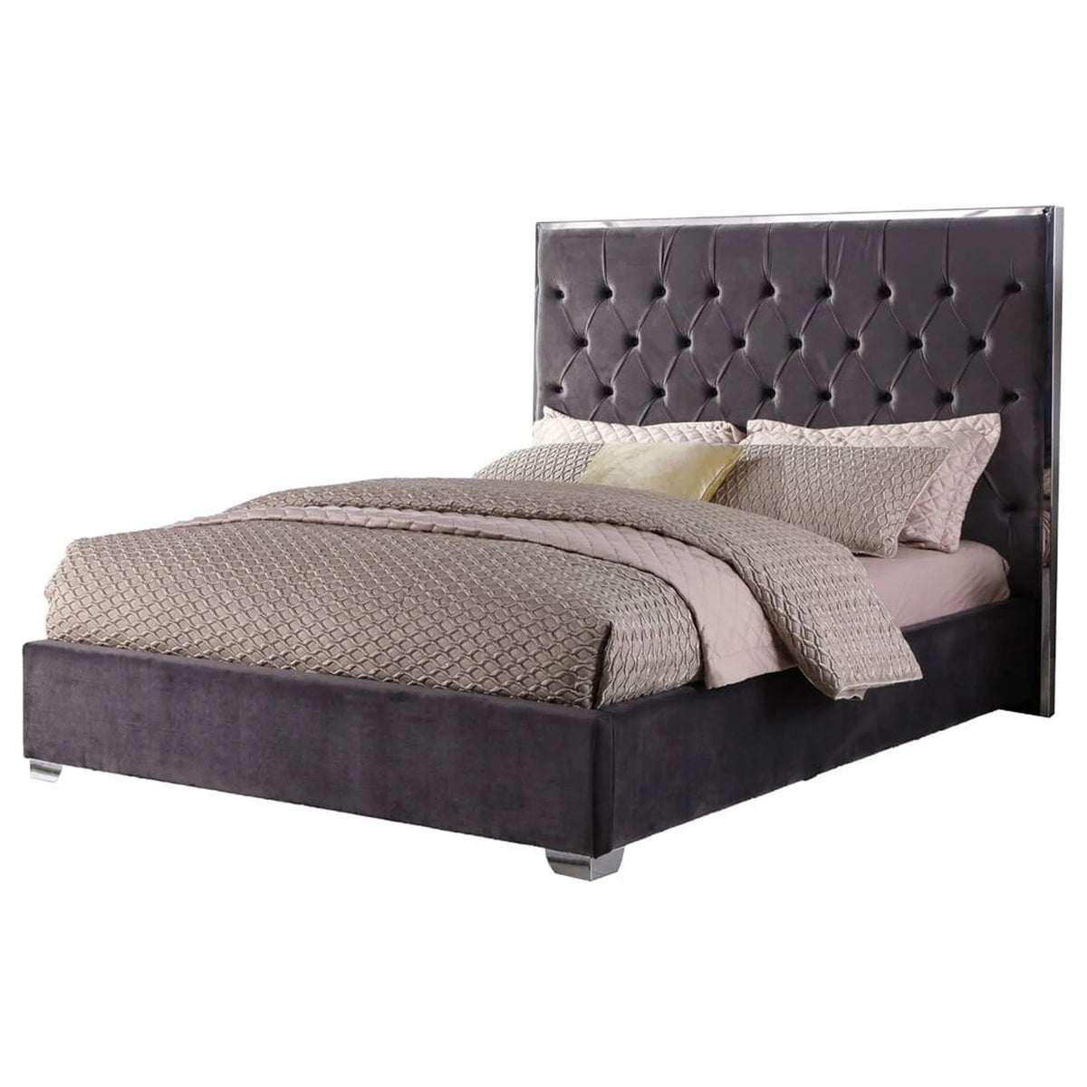 Dark Grey Velvet Eastern King Platform Bed U355
