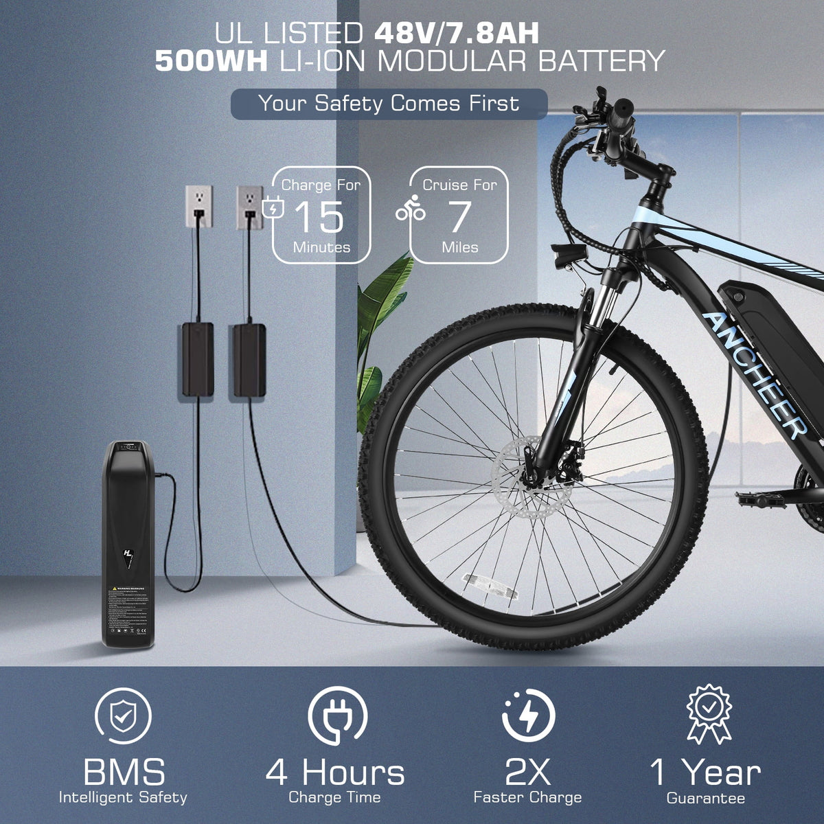 Electric Bike 26" x 2.1" 500W Mountain Bicycle 48V G63119