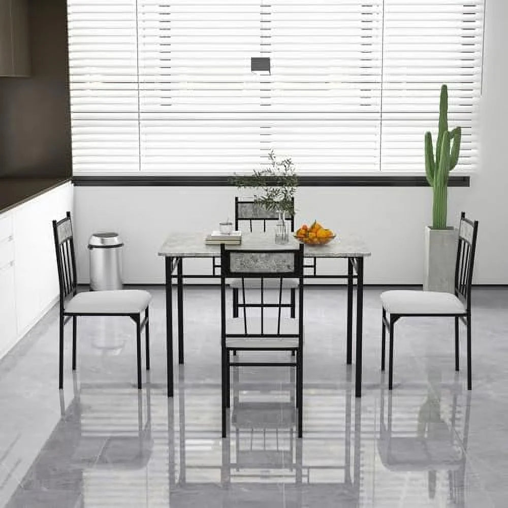 5 Piece Dining Table Set with Metal Frame & Padded Seat S9806