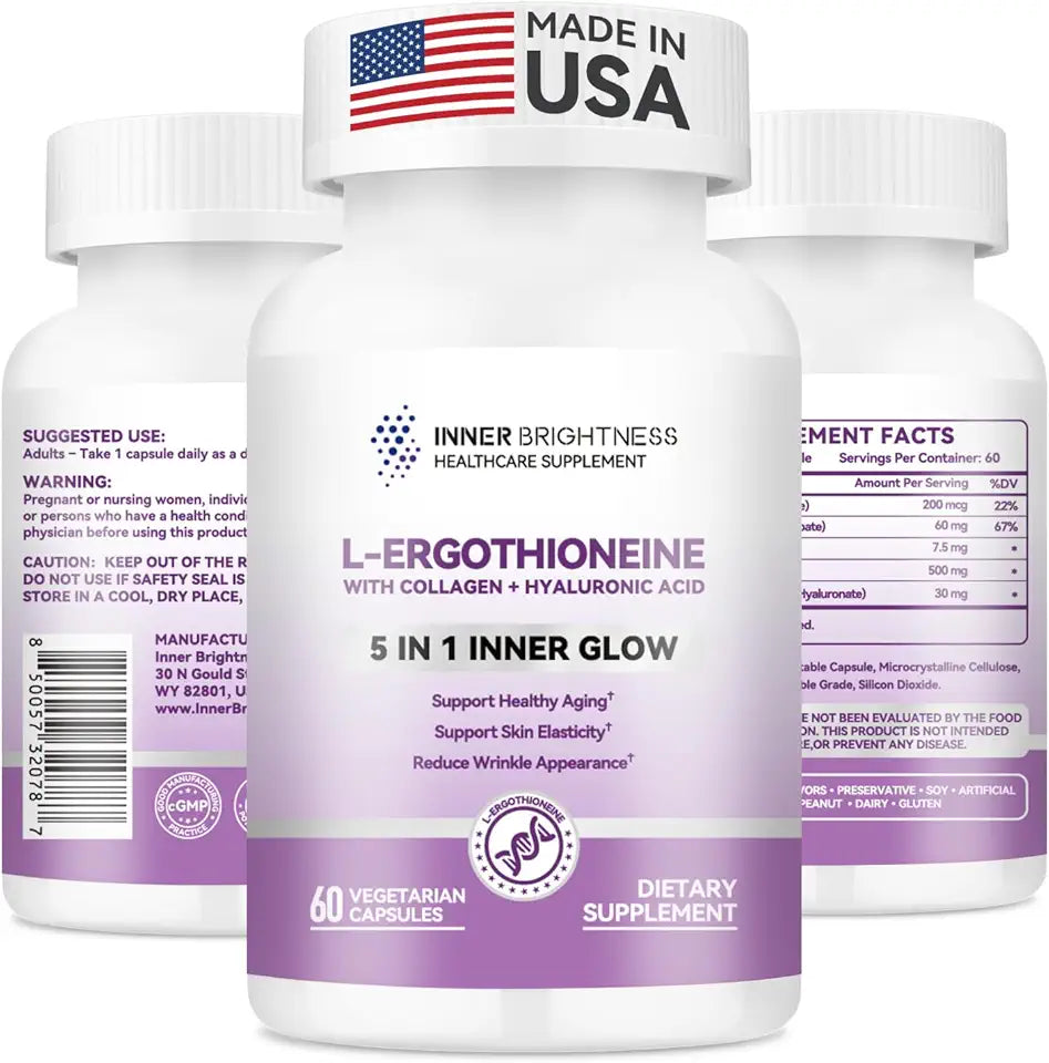 L Ergothioneine Supplements with Hyaluronic Acid & Collagen, 60 Capsules O6223