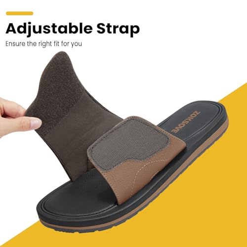 Black Adjustable Slip On Open Toe Memory Foam Slide Sandals H301
