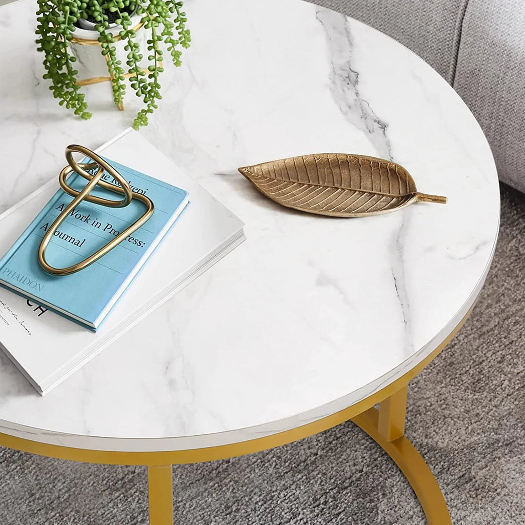 Small Round Coffee Table Set of 2 White Marble T7749