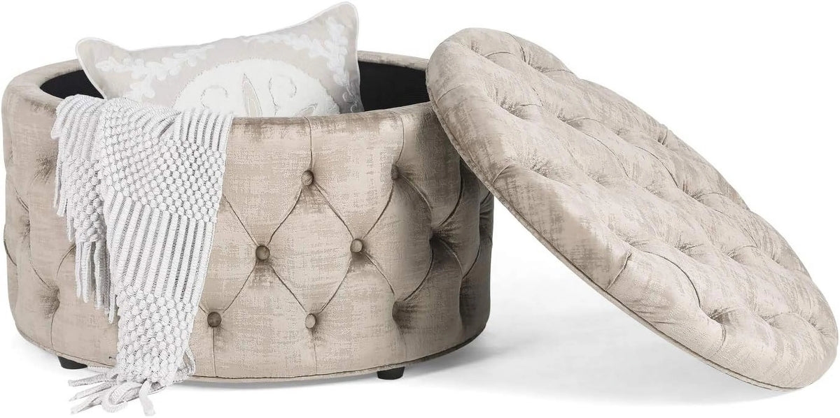 28 Inch Round Velvet Storage Ottoman D517