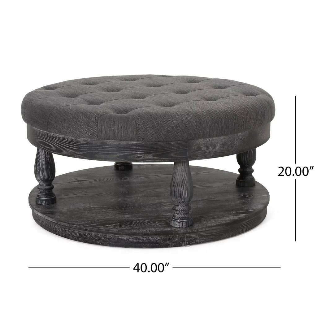 Charcoal Gray Fabric and Wood Ottoman X664