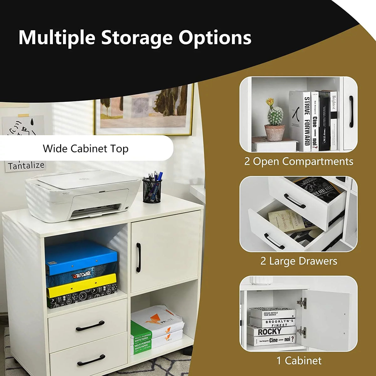 White Mobile Printer Stand with 2 Drawers S98167