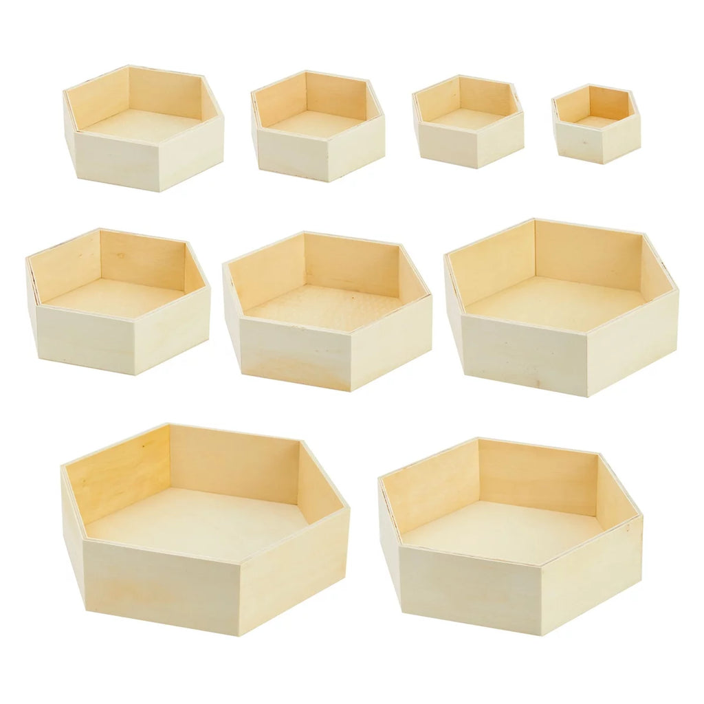 Set of 9 Unfinished Wooden Hexagon Shelves R3993