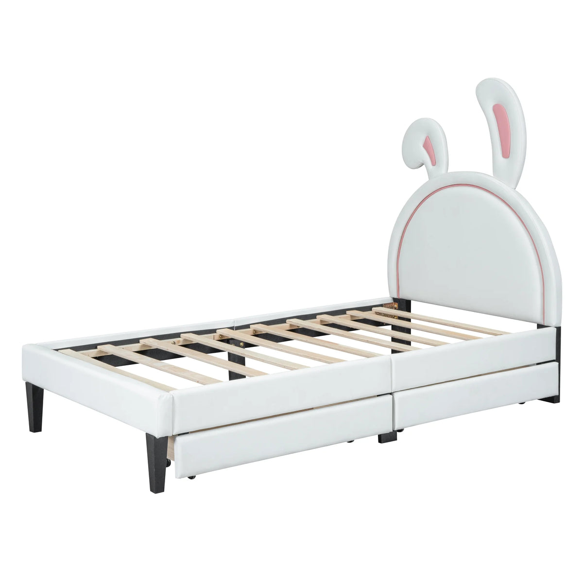 White Twin Size Upholstered Leather Platform Bed with 2 Drawers L15632
