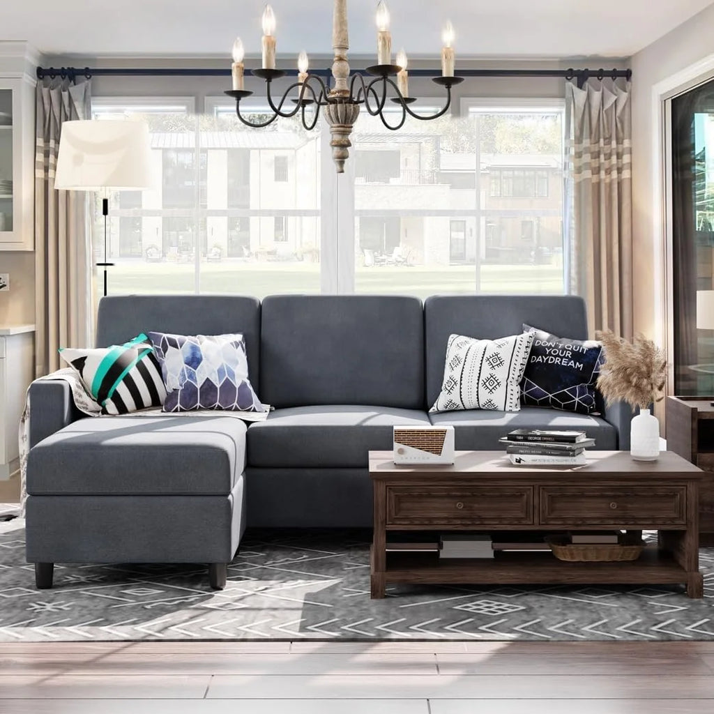 Dark Grey L-Shaped Convertible Sectional Sofa A2500