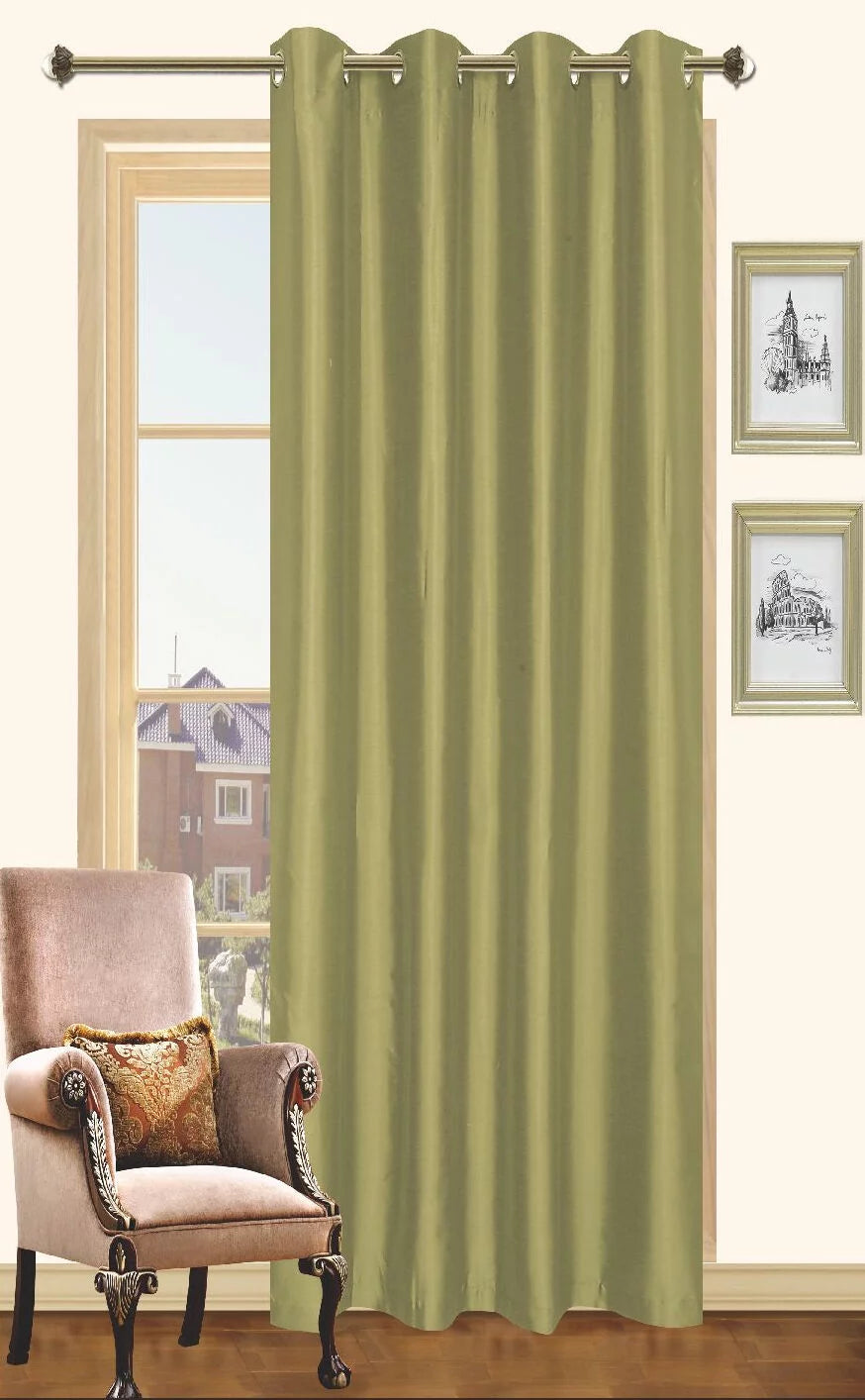 Light Filtering Faux Silk Curtain Panel 57" X 90" Green P38703