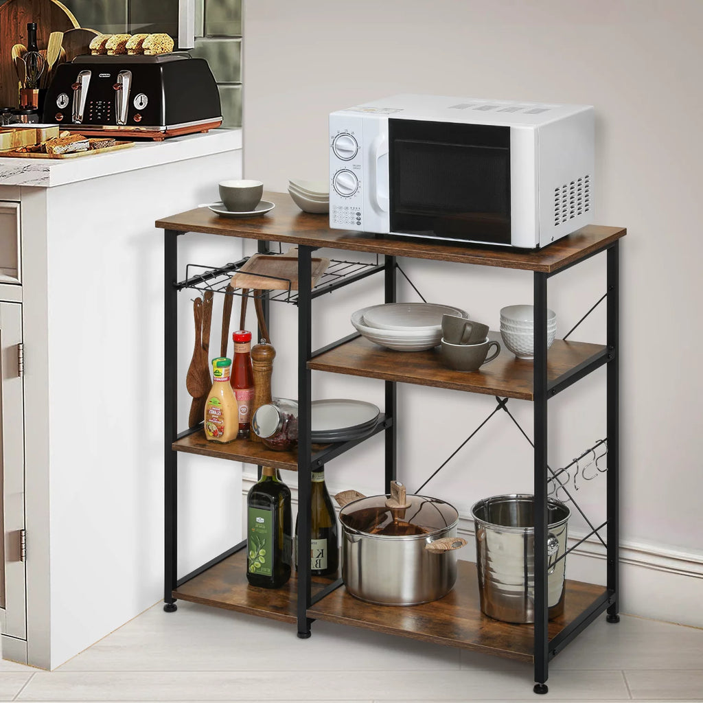 Steel 5 Shelves Kitchen Bakers Rack with Hooks M139469