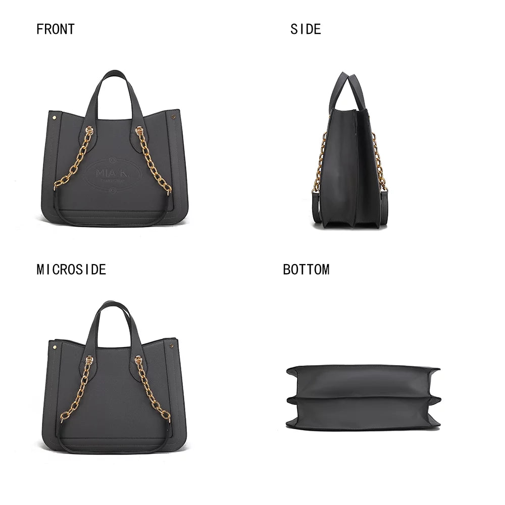 Black Vegan Leather Womens Tote Handbag D118