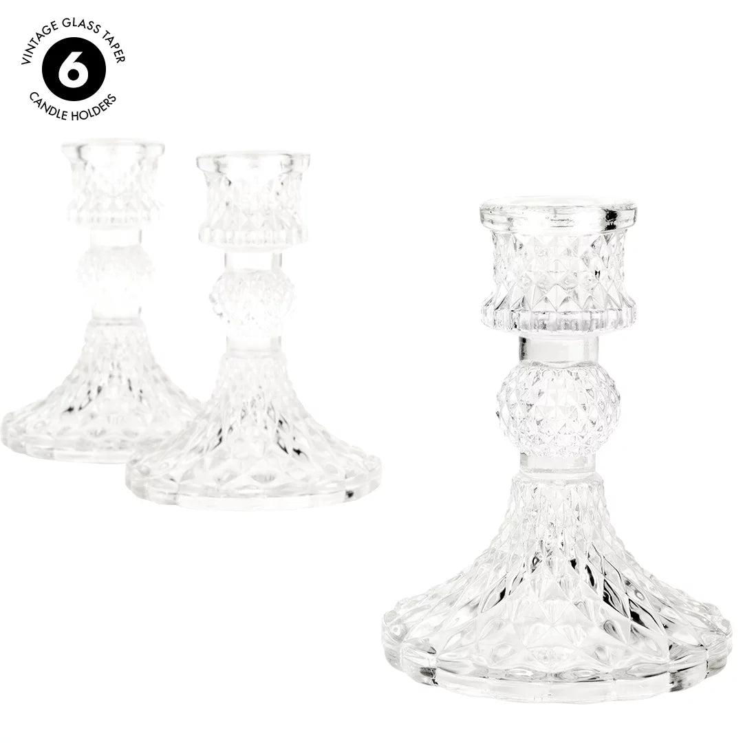 Vintage Glass Taper Candle Holders 6-Pack G81251