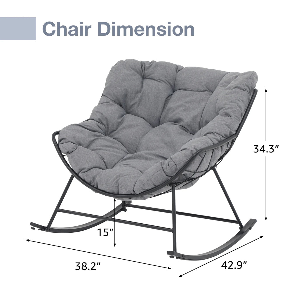 Grey Oversized Cushion Outdoor Rocking Chair U86541