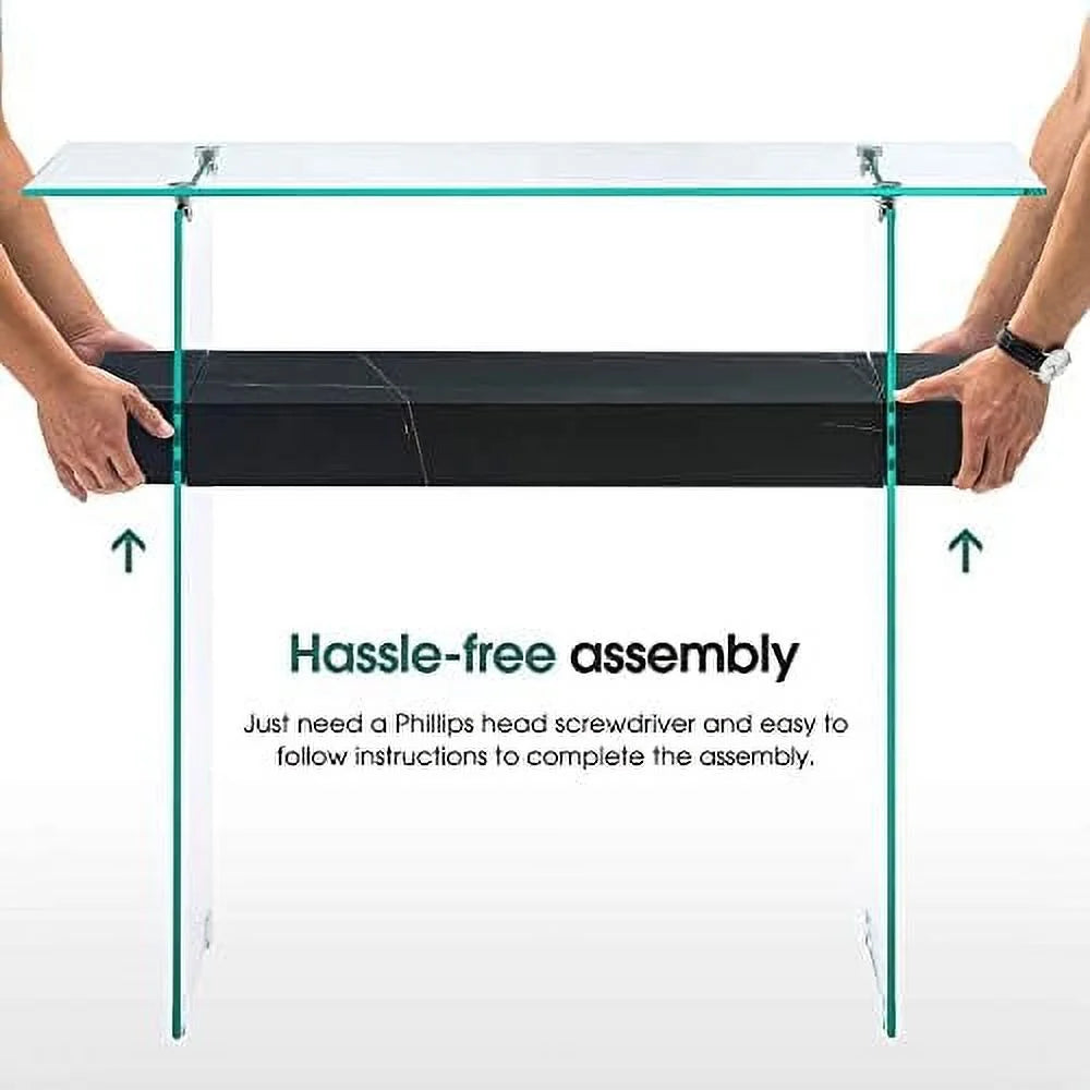 Narrow Glass Console Table with Glass Leg N909