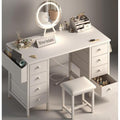White Vanity Desk with Mirror and Light, Chair, Storage, 8 Fabric Drawers Q8271