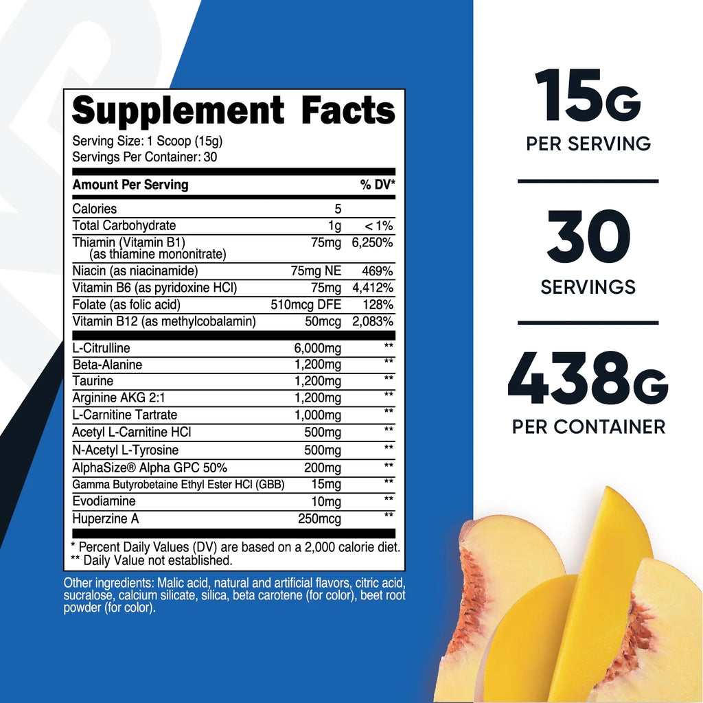 Stim-Free Pre-Workout Powder 30 Servings Peach Mango F8170