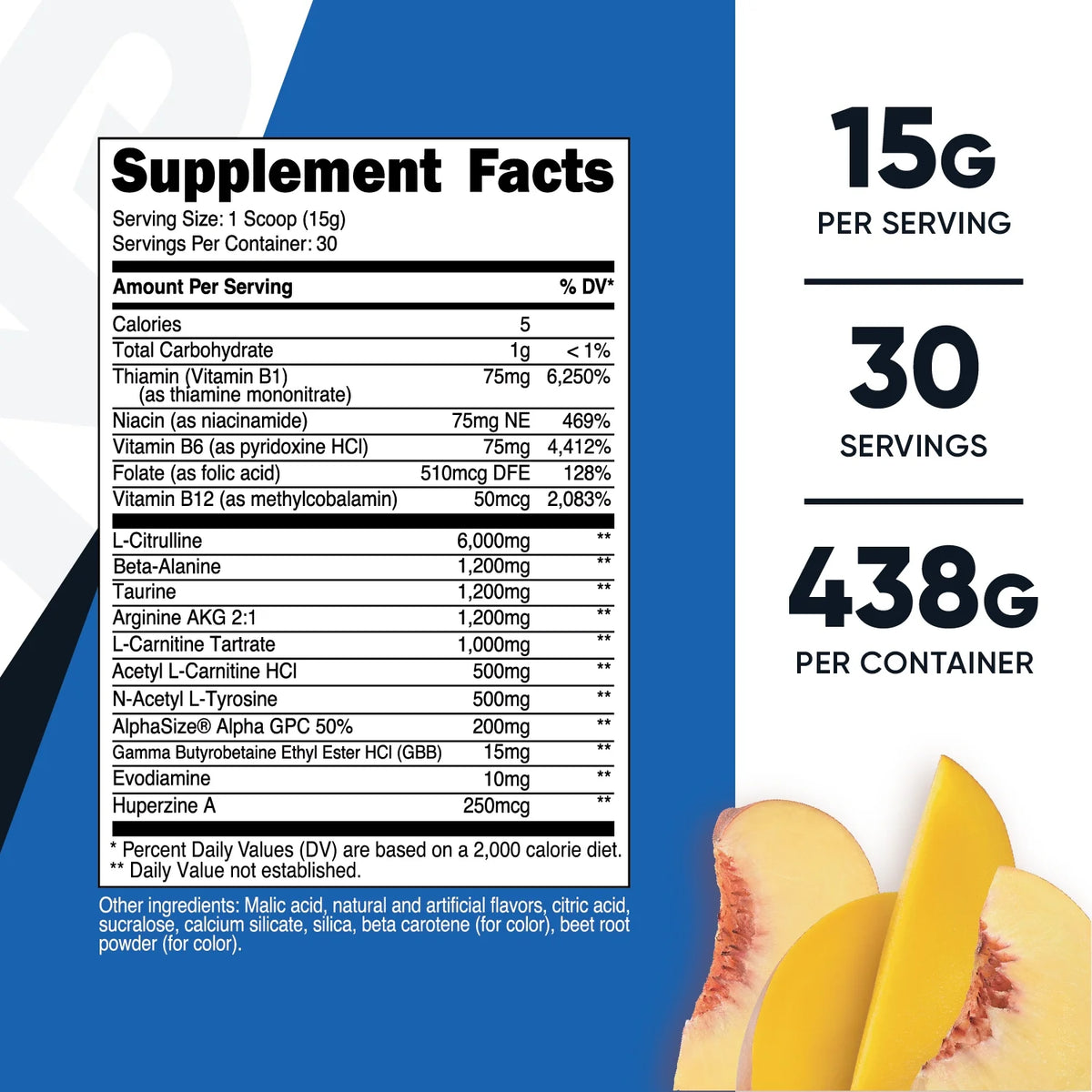 Stim-Free Pre-Workout Powder 30 Servings Peach Mango F8170