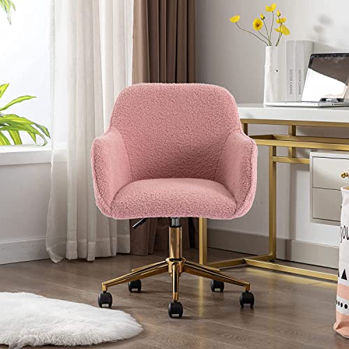 Pink Faux Fur Upholstered Swivel Desk Chair J734232