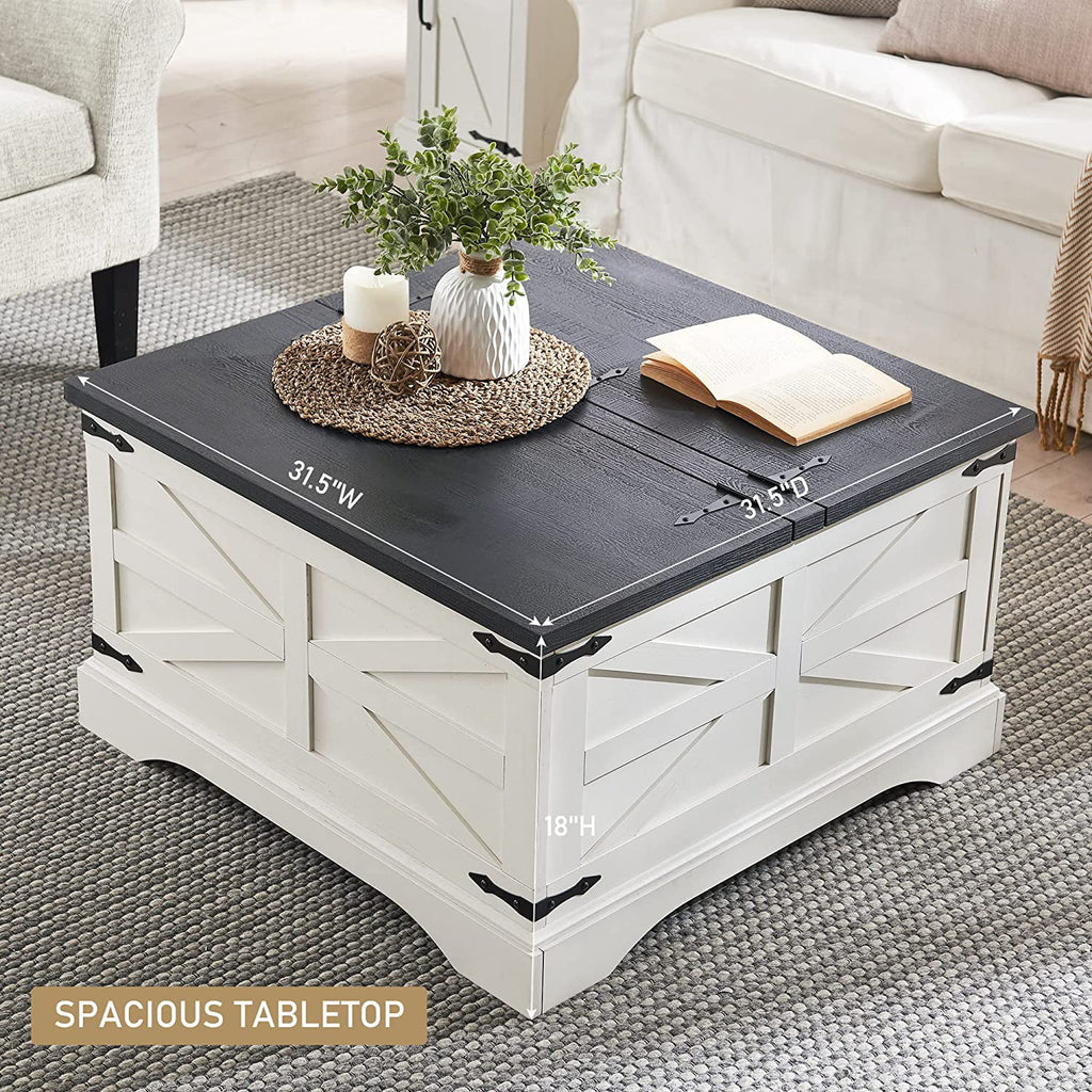 White Wood Lift-Top Coffee Table with Storage X276536