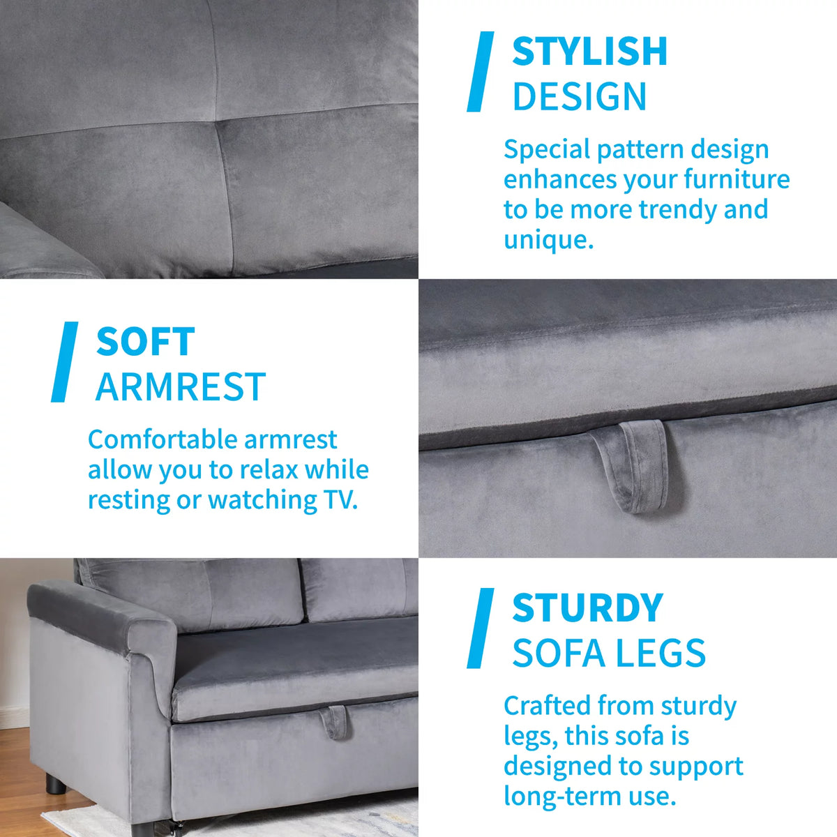 Light Gray Velvet Reversible Sectional Sofa with Storage Chaise P30813