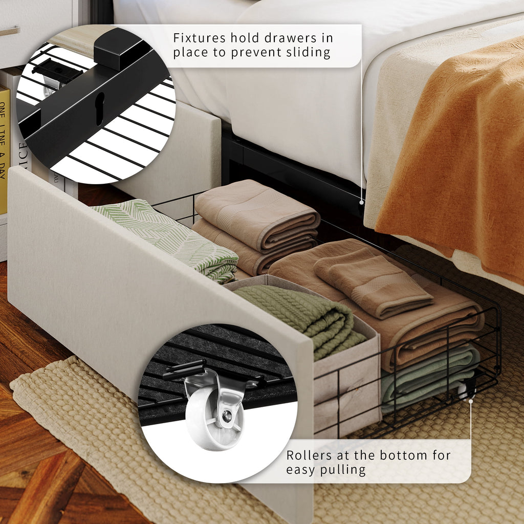 King LED Bed Frame with 4 Storage Drawers, Adjustable Velvet Upholstered Headboard G3481