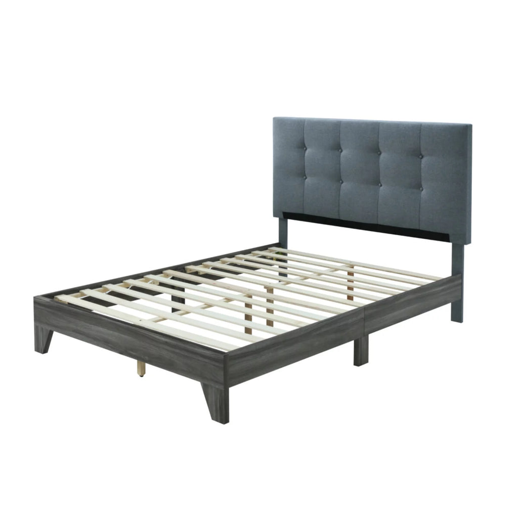 Grey Upholstered Queen Size Platform Bed with Headboard V7016
