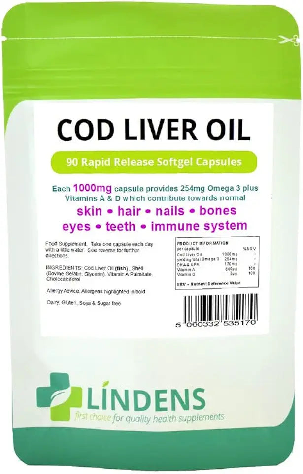 Cod Liver Oil 1000mg 180 Capsules with Vitamin A & D W1863