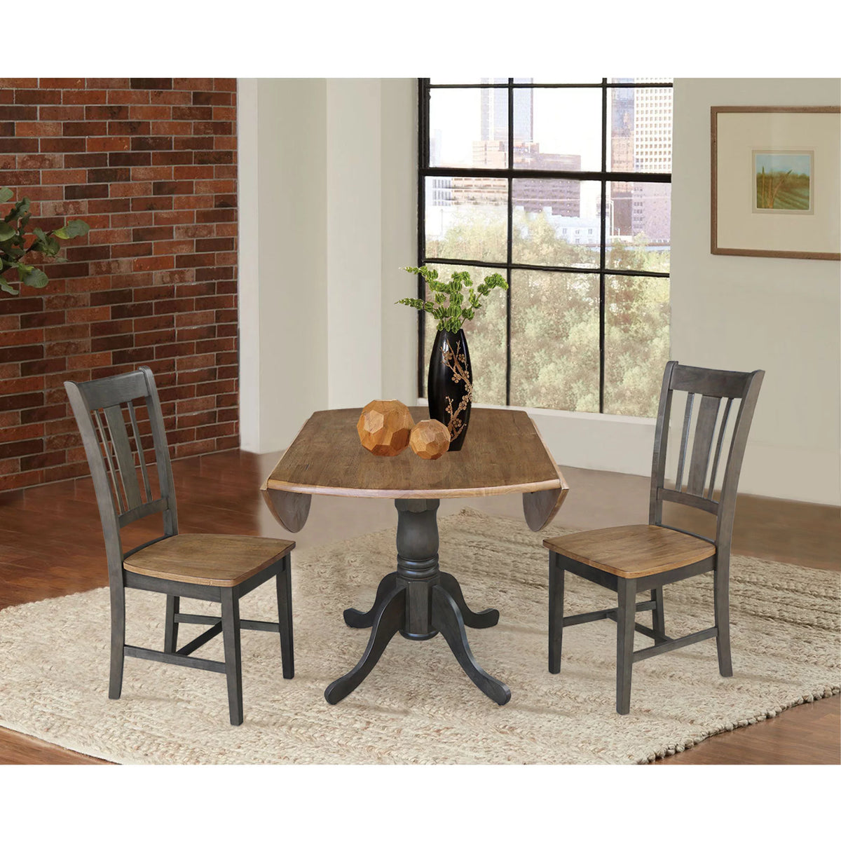 42" Wood Drop Leaf Table with 2 Side Chairs 3 Piece Set S392