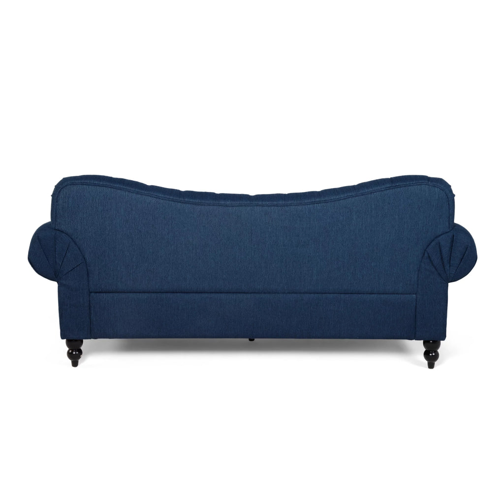 Navy Blue and Dark Brown 3 Seater Fabric Sofa Y7381