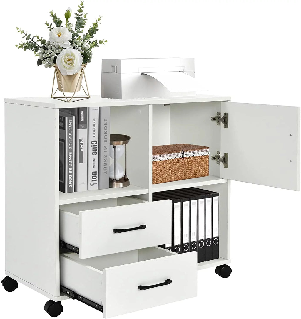 White Mobile Printer Stand with 2 Drawers S98167